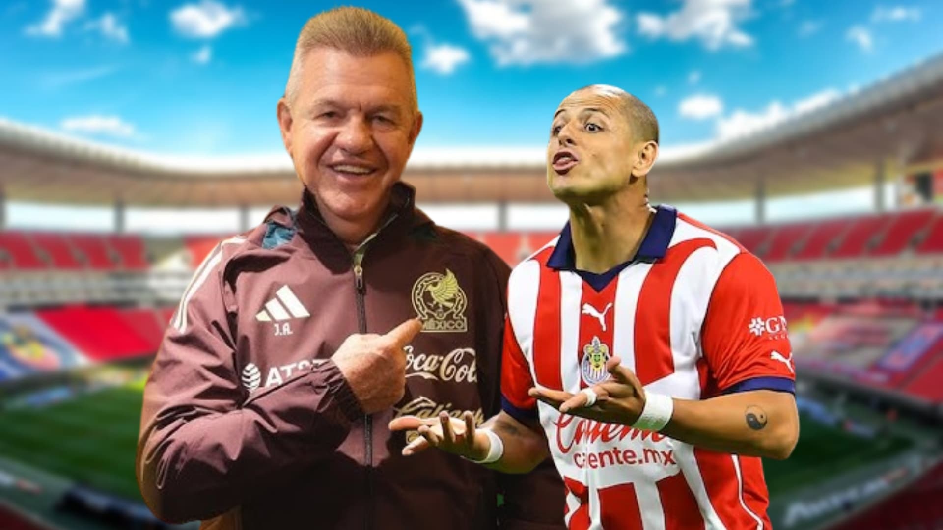Javier Aguirre y "Chicharito" Hernández / Foto: @Estadioakron / Adrian Macias / @Miselección
