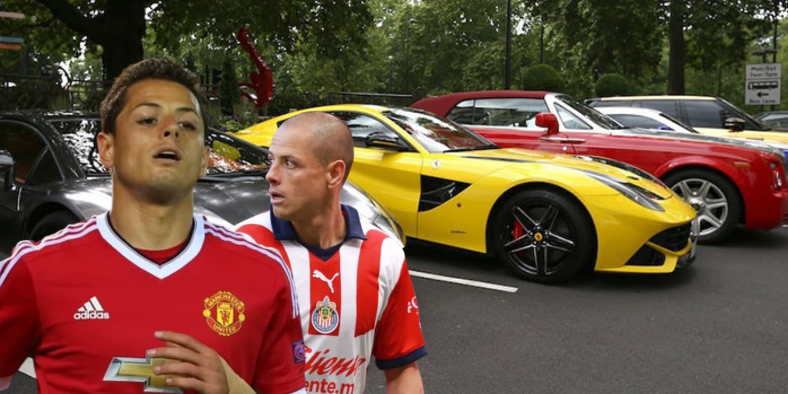 Javier Hernández con el jersey del Manchester United y Chivas / FOTO El Universal