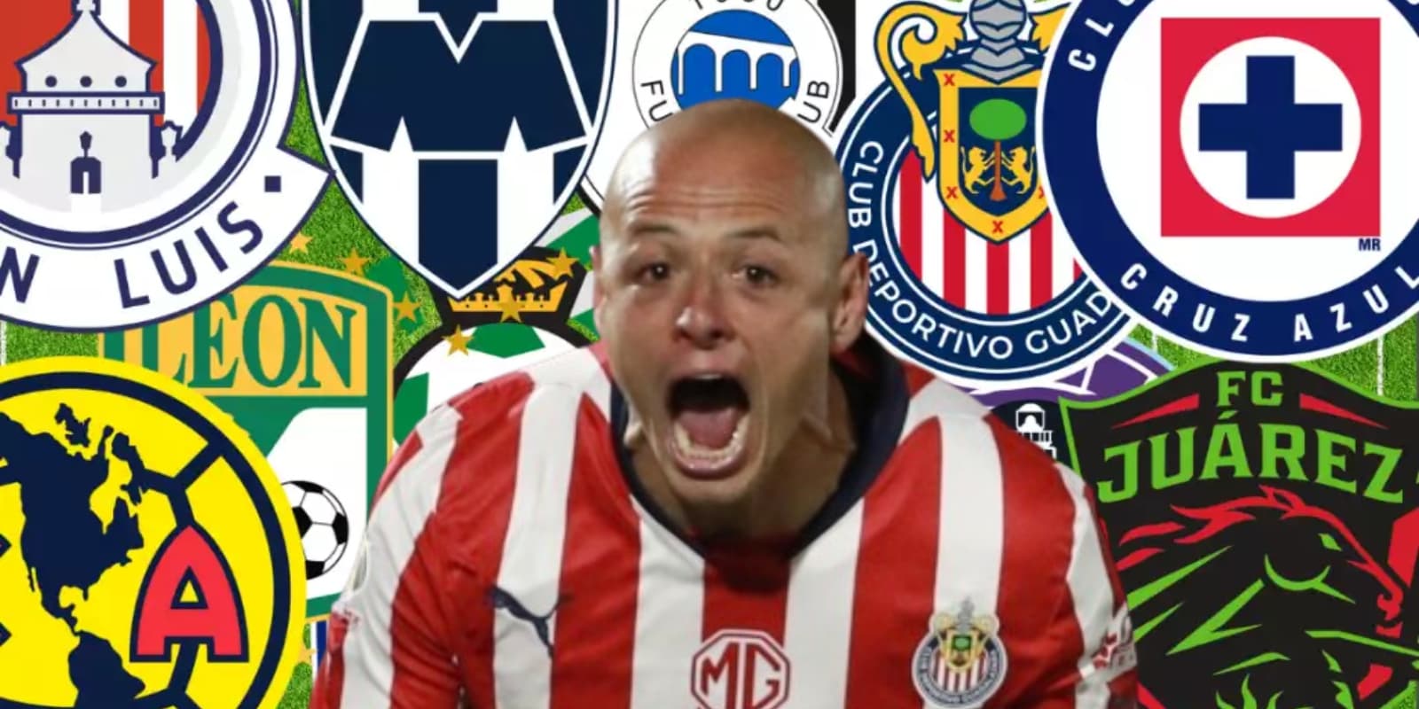 Javier Hernández junto a escudos de equipos de la Liga MX / FOTO MARCA