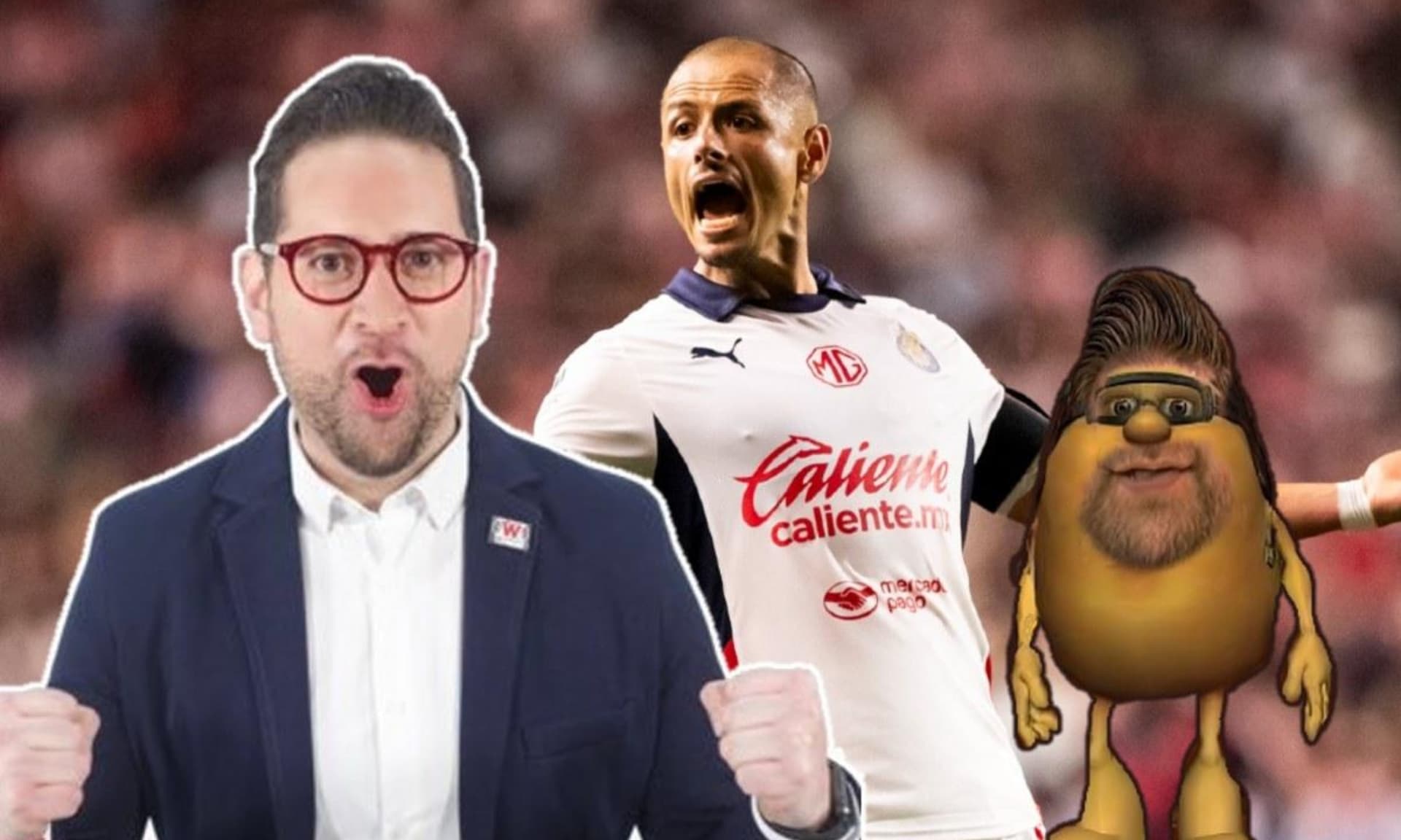 Javier Hernández junto con Juan Carlos Zúñiga y la figura que usó para criticarlo (Fuente: El Gráfico)