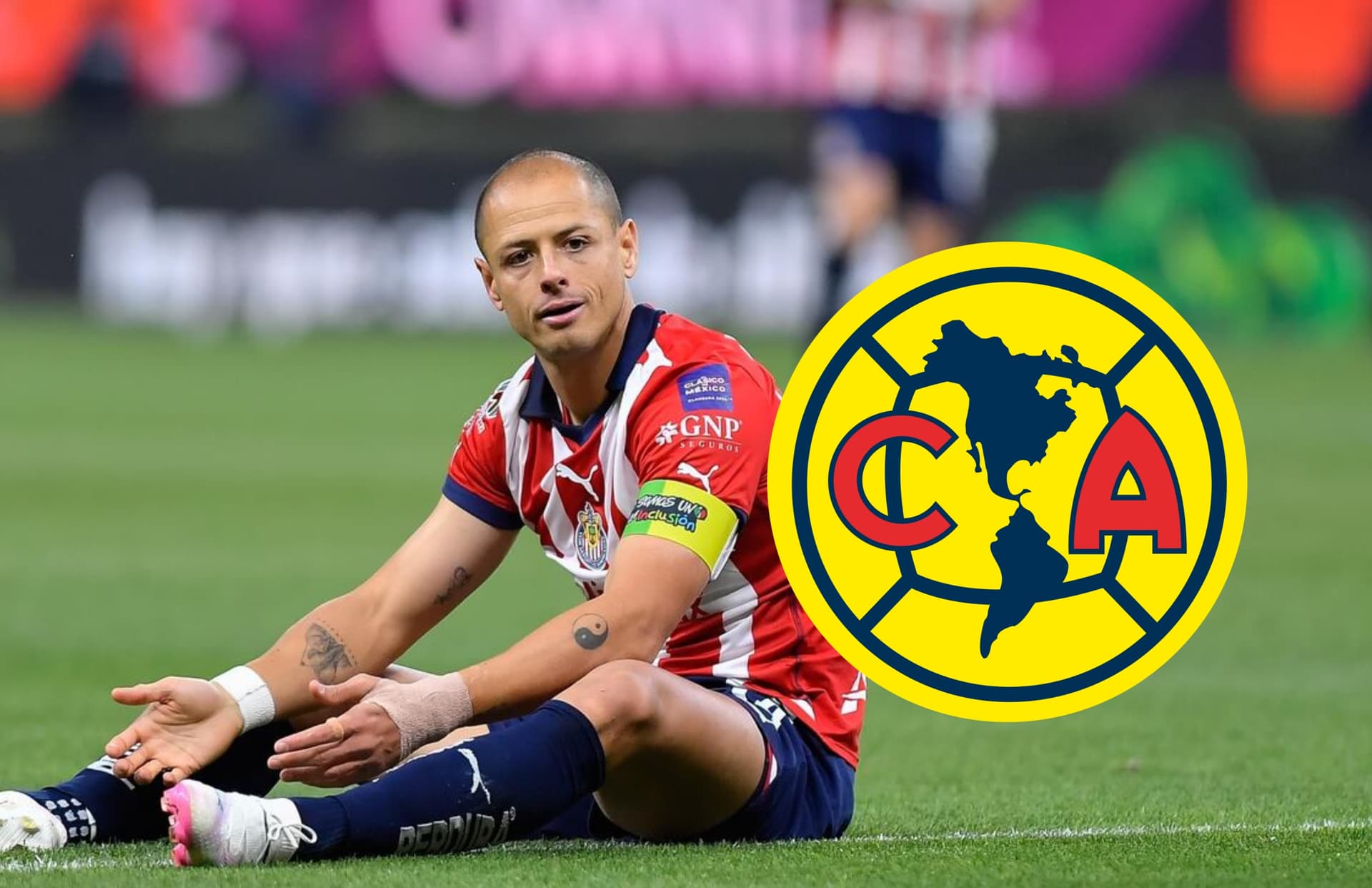 Javier Hernández y escudo del América/Foto MexSport Luis Fernando Toris.