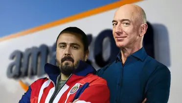 Jeff Bezos y Amaury Vergara, de fondo el edificio de Amazon / Forbes
