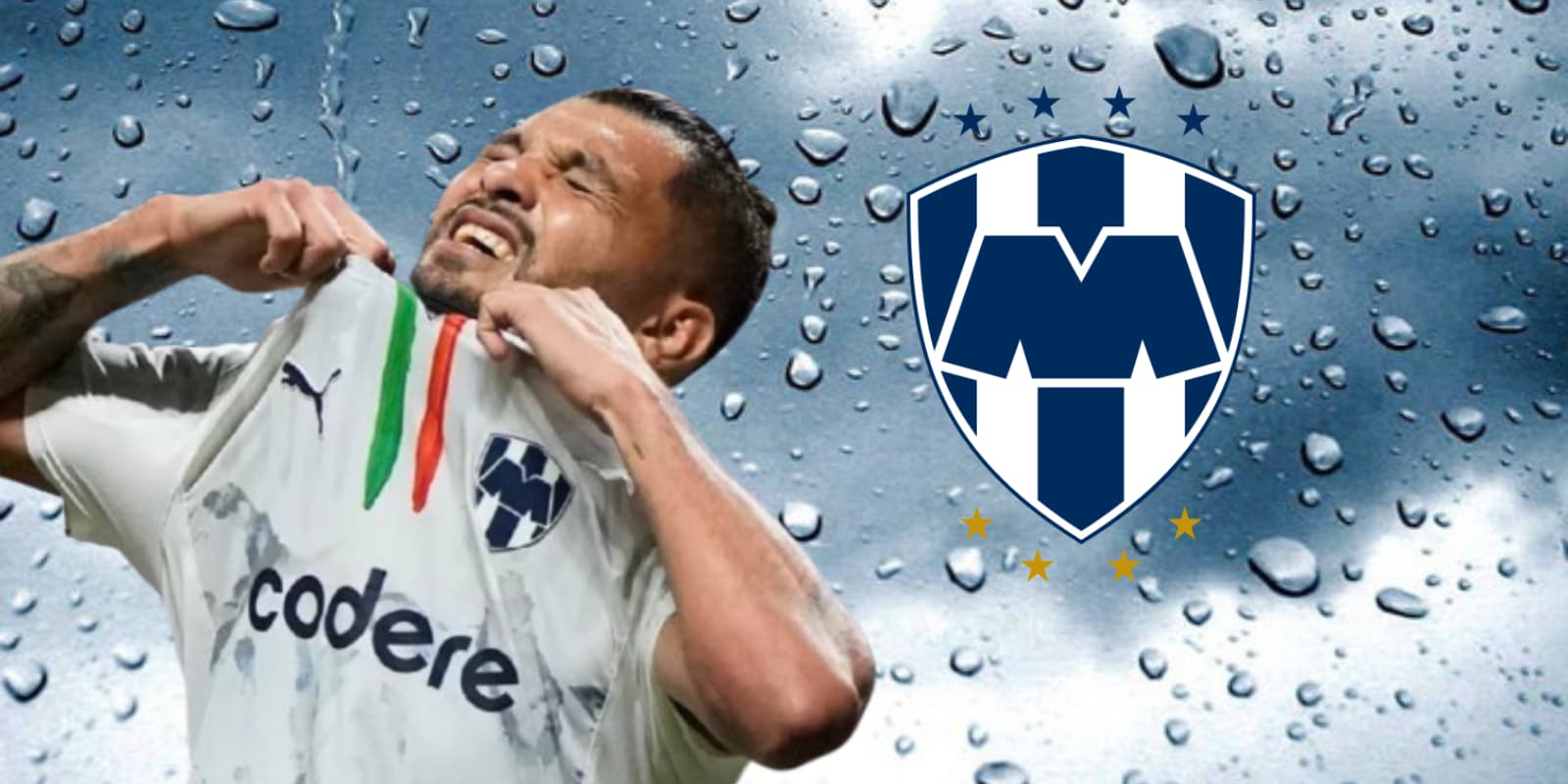 Jesús Manuel Corona junto al escudo de Rayados / FOTO INSTAGRAM