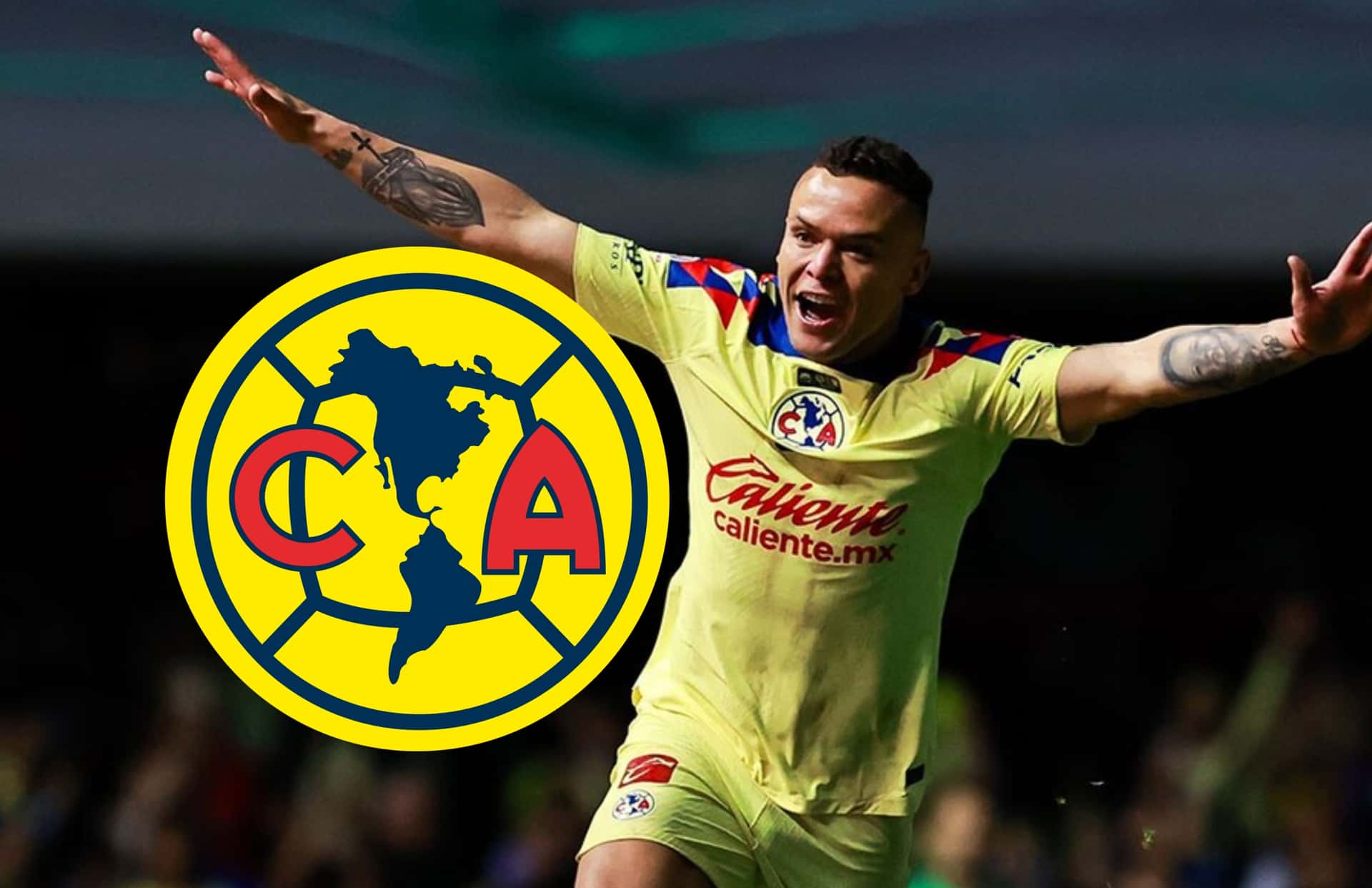 Jonathan Rodríguez y escudo del América/Foto MexSport.