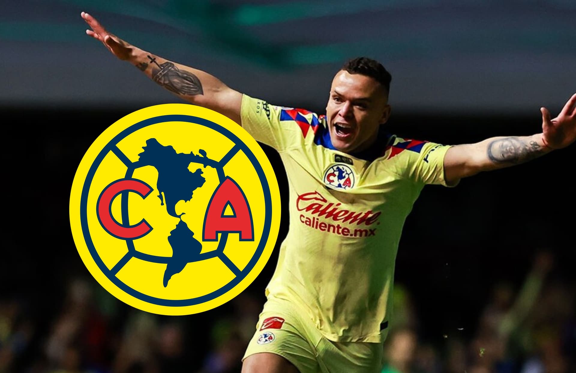Jonathan Rodríguez y escudo del América/Foto MexSport.