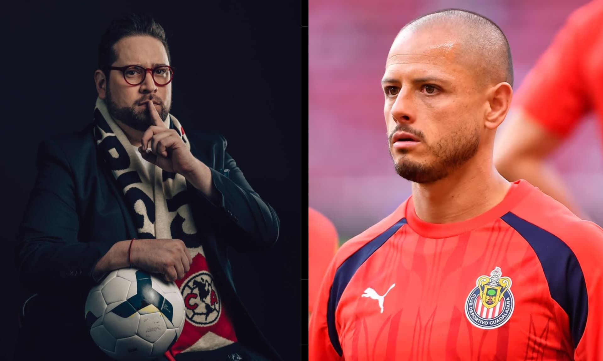 Juan Carlos Zúñiga en una foto en estudio y Javier Hernández en el campo de juego (fuente: IG Juan Carlos Zúñiga y Mexsports)