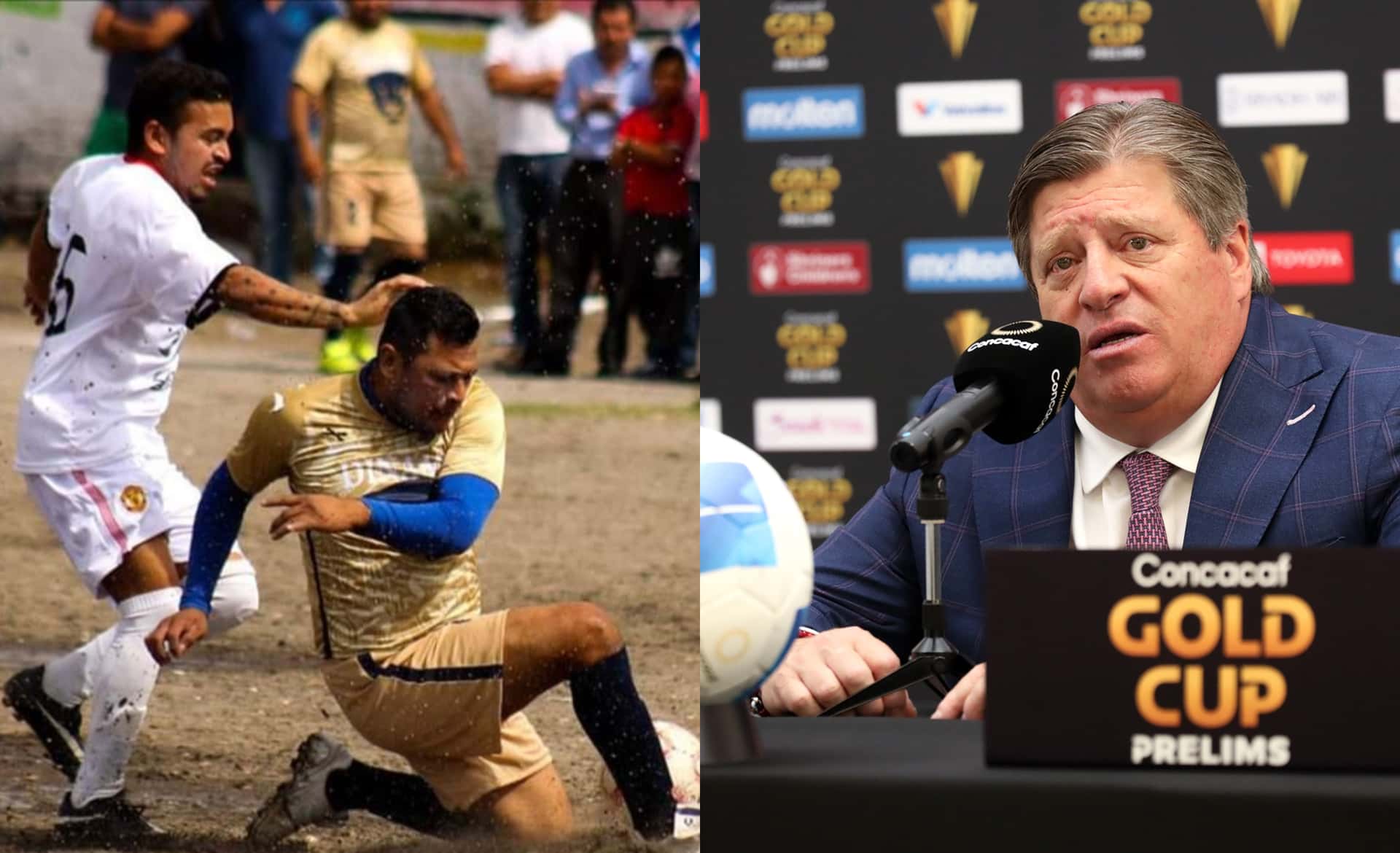 Juego en una colonia, a la derecha, Herrera en conferencia (Fuente: Identidad Puebla y Mexsports)