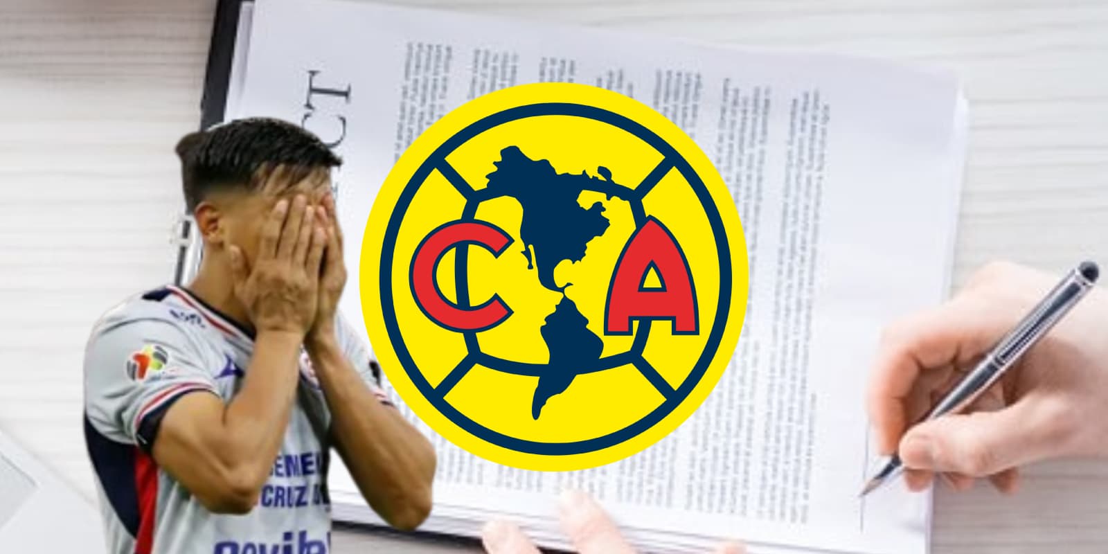 Jugador de Cruz Azul junto al escudo del América / FOTO SPORT ILLUSTRATED