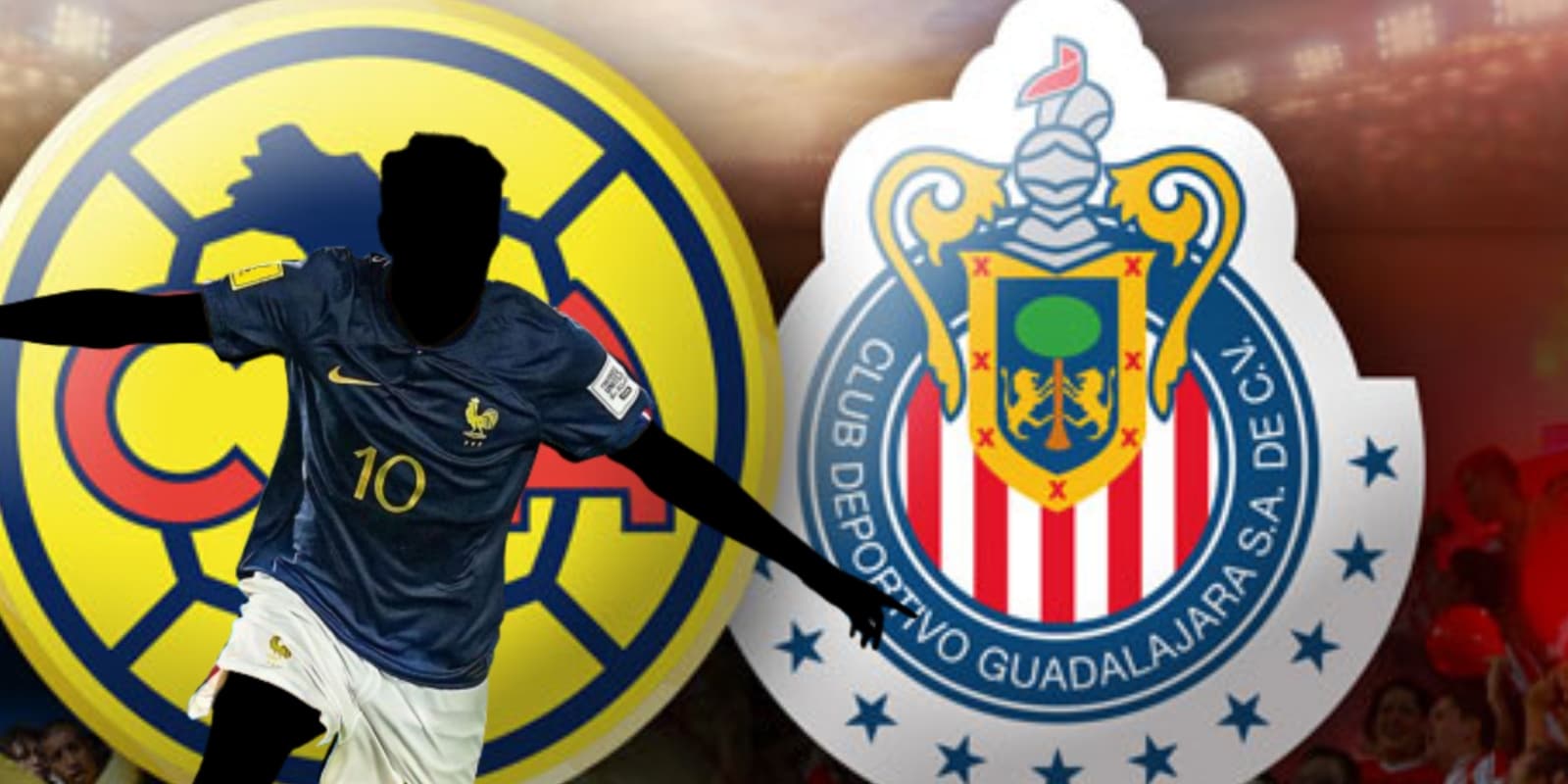 Jugador de Francia Sub 17 junto a los escudos de América y Chivas / FOTO X