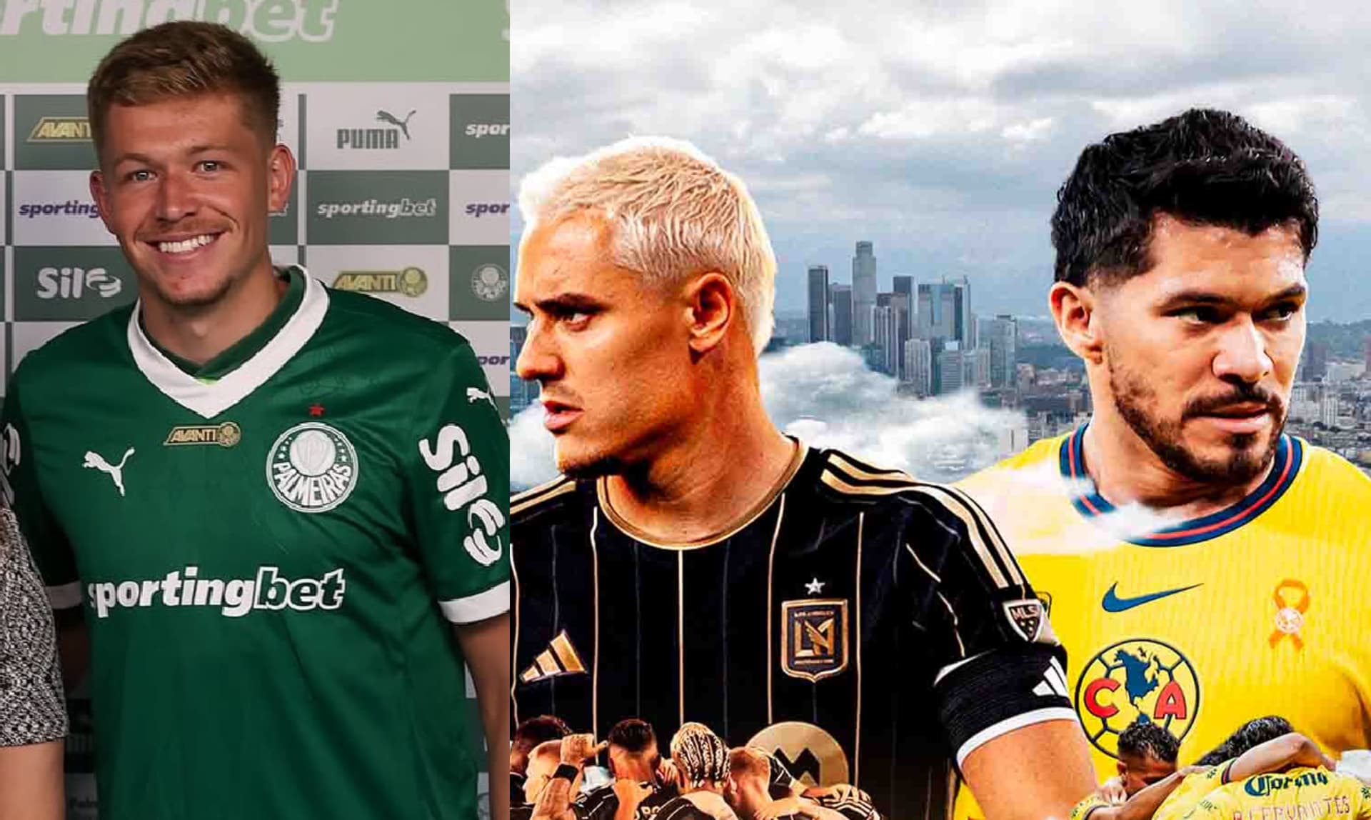 Jugador de Palmeiras presentado, a la derecha, jugadores de LAFC y América (Fuente: Globo Esporte y Club América)