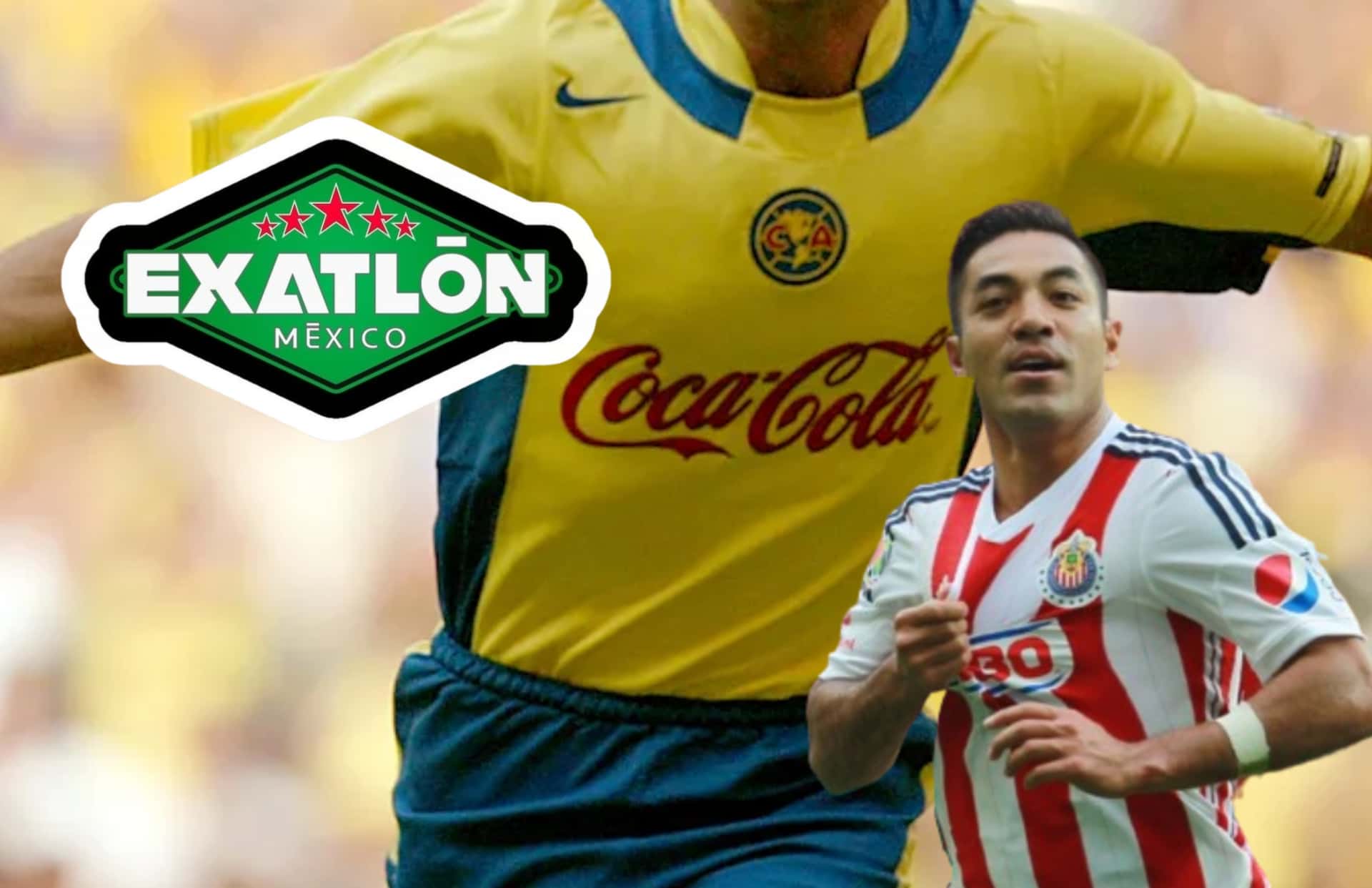 Jugador del América, Marco Fabián y escudo de Exatlón/ Foto Yahoo.