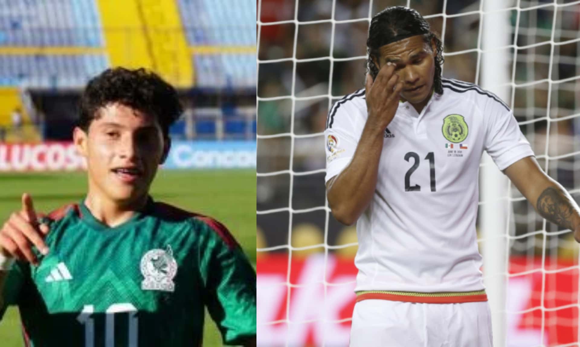 Jugador juvenil mexicano festeja gol, a la derecha, Gullit Peña se lamenta (Fuente: Mexsports)