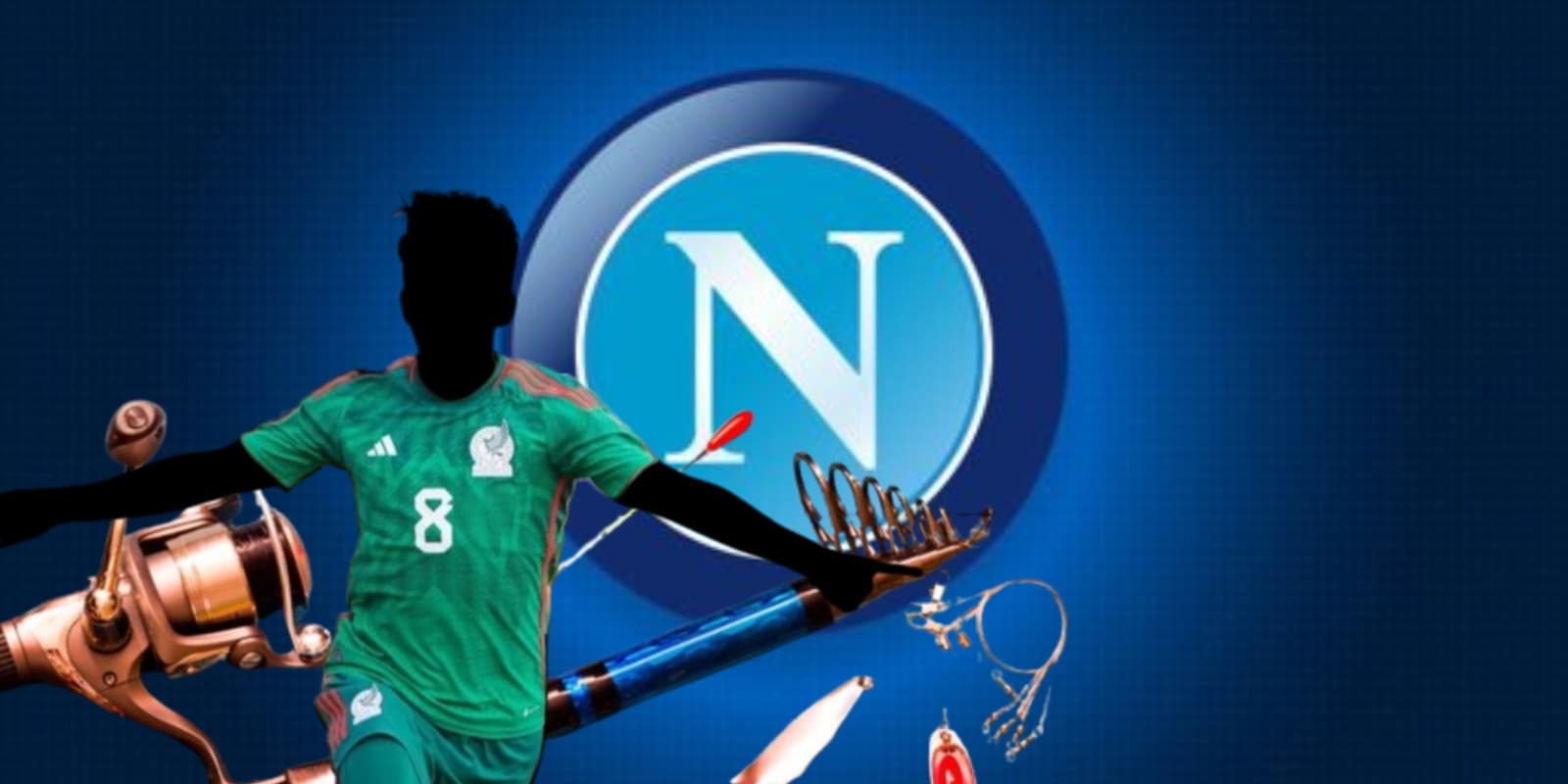 Jugador mexicano incógnito junto al escudo del Napoli / FOTO AMINO