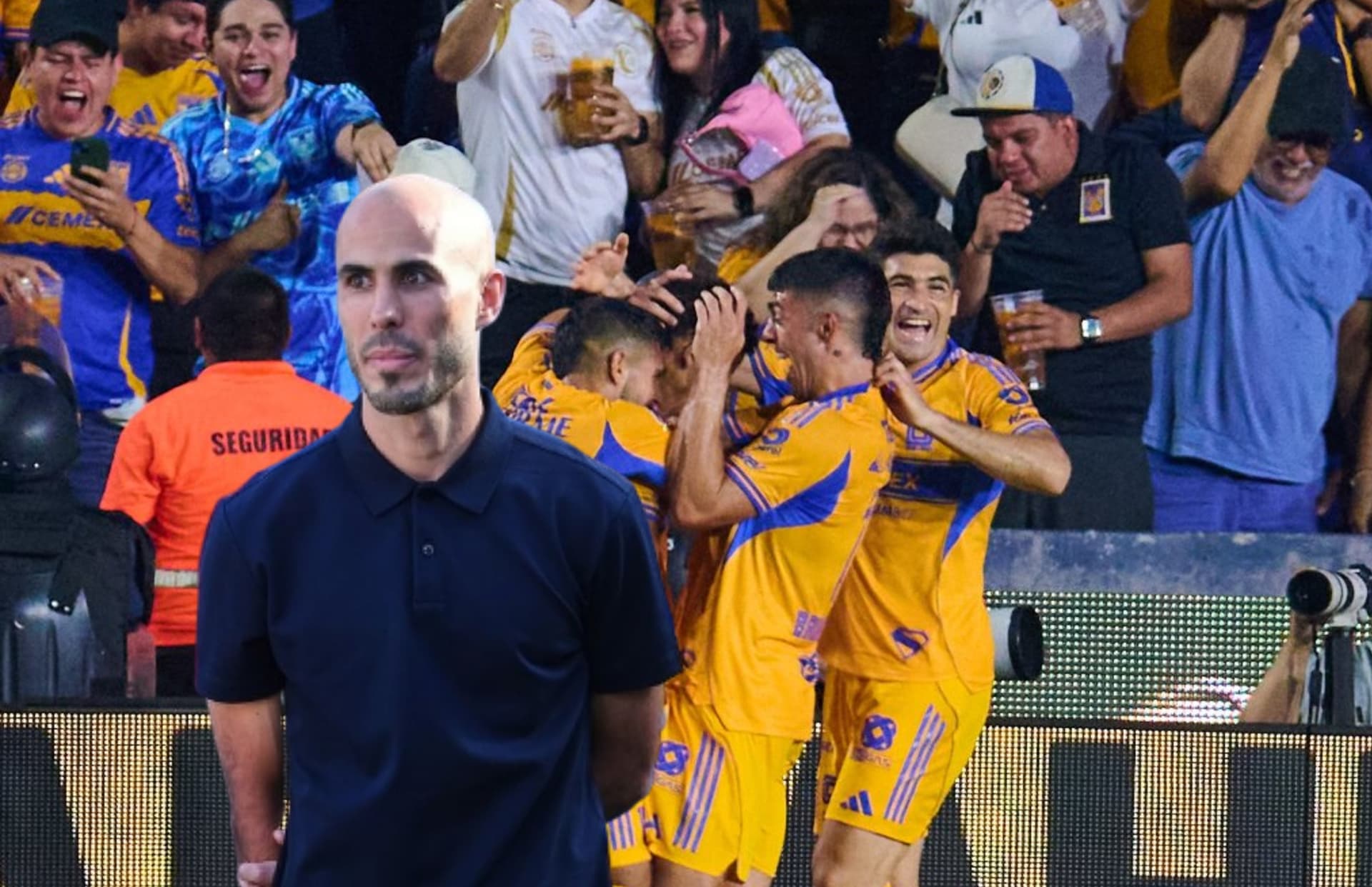 Jugadores celebrando y Guido Pizarro/ Foto Tigres.