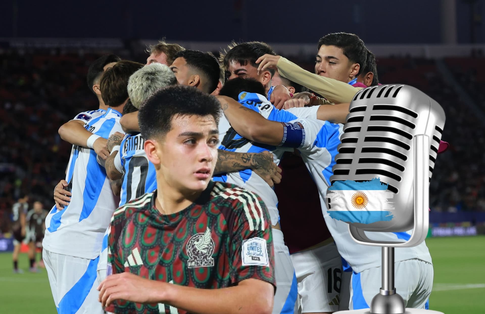 Jugadores de Argentina, Gilberto Mora y micrófono/ Foto 'X'.