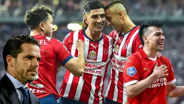 Jugadores de Chivas celebrando, Chuky con la del PSV y Gago