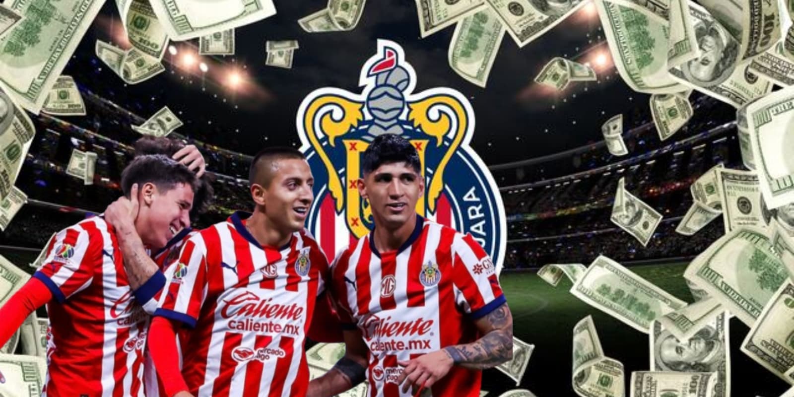 Jugadores de Chivas junto a dinero / FOTO GOAL