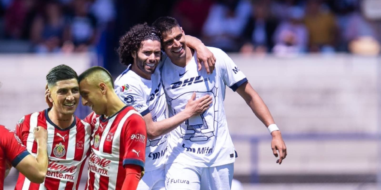 Jugadores de Chivas junto a jugadores de Pumas / FOTO MEXSPORT