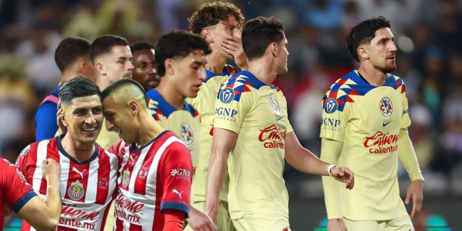 Jugadores de Chivas junto a jugadores del América / FOTO MEXSPORT