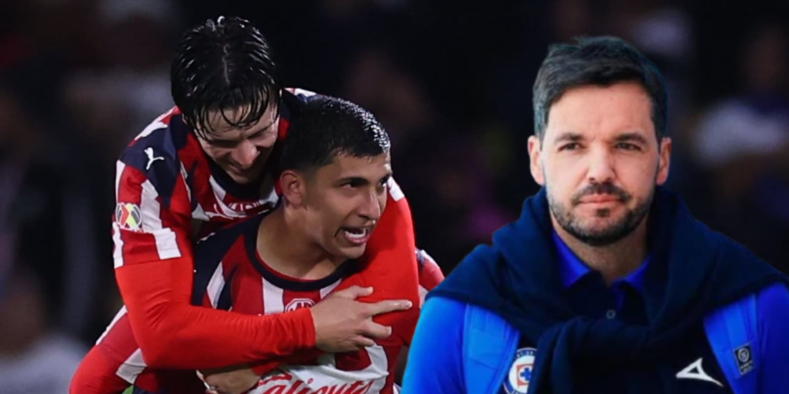 Jugadores de Chivas y Nicolás Larcamón / FOTO TV AZTECA