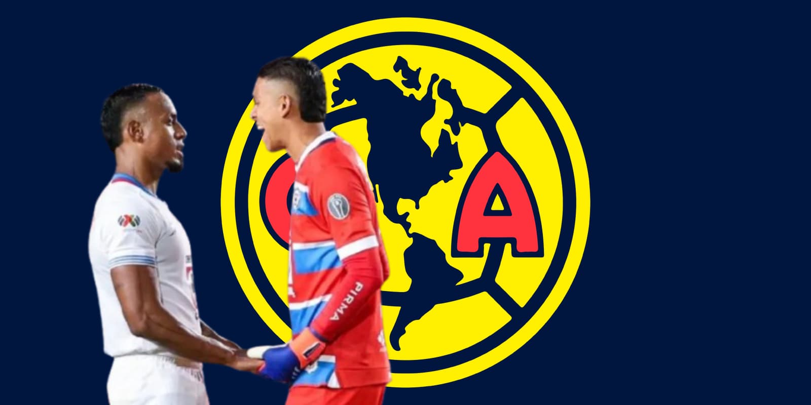 Jugadores de Cruz Azul junto al escudo del América / FOTO RÉCORD
