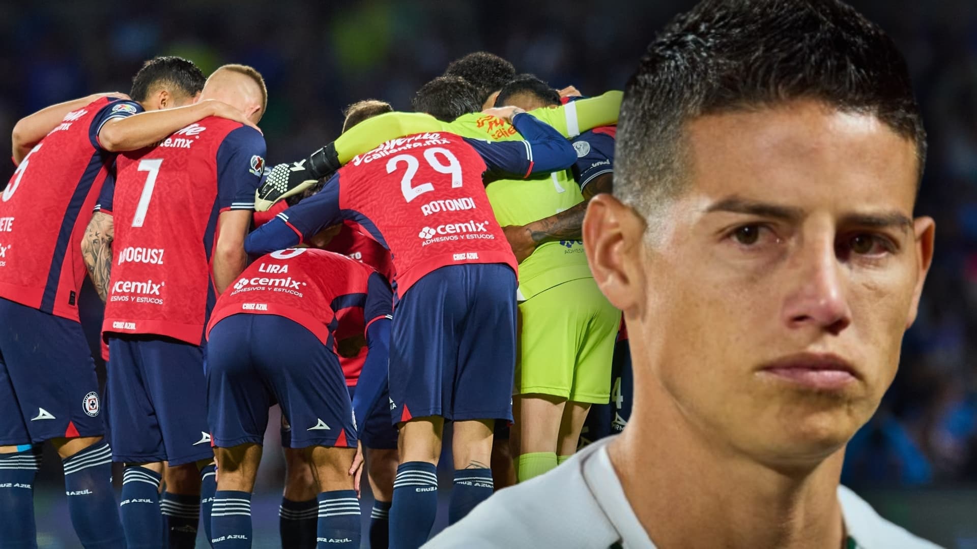 Jugadores de Cruz Azul y James Rodríguez (Foto: MEXSPORT)