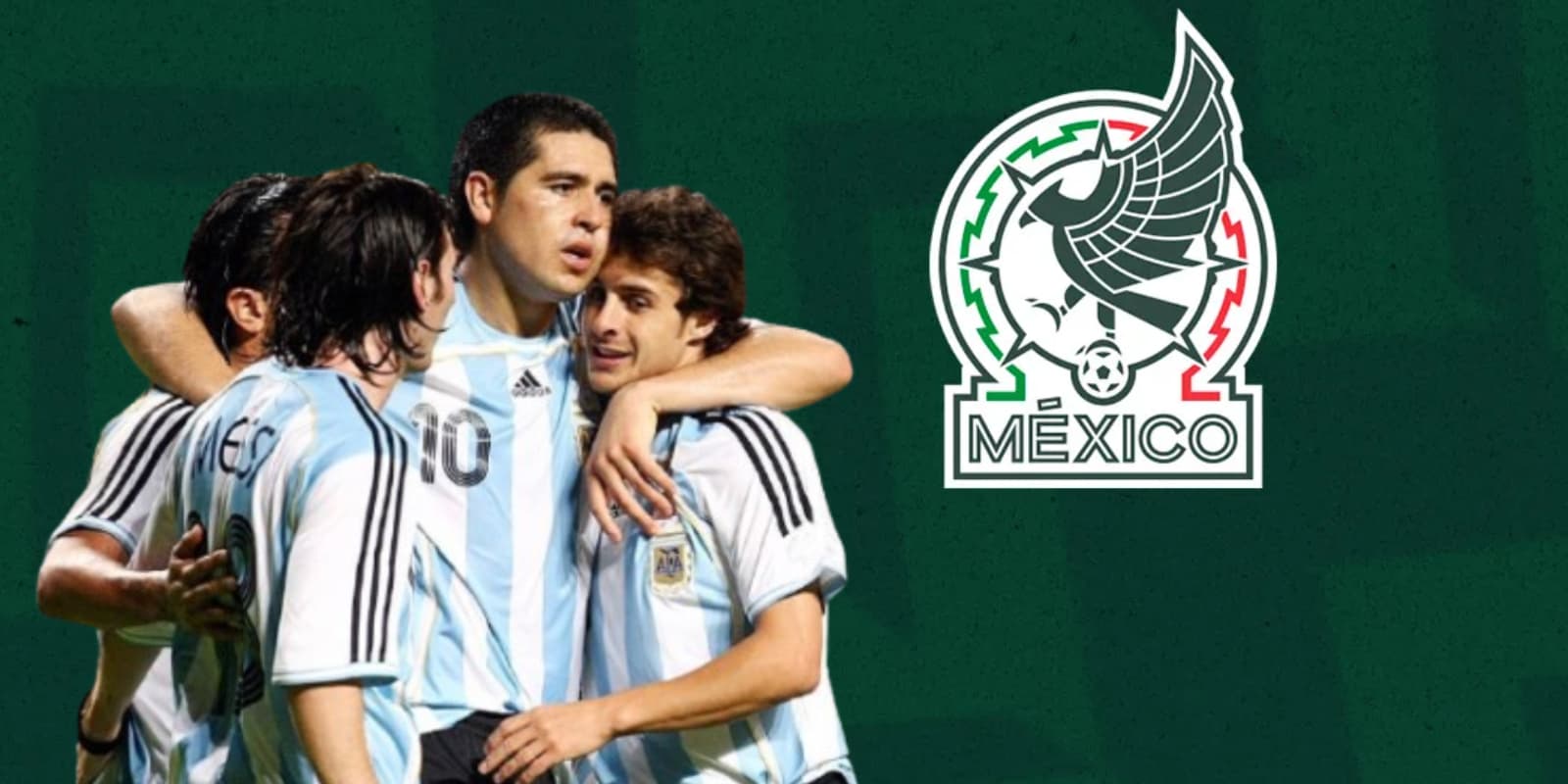 Jugadores de la Selección de Argentina junto al escudo del Tri / FOTO PLANET FOOTBALL