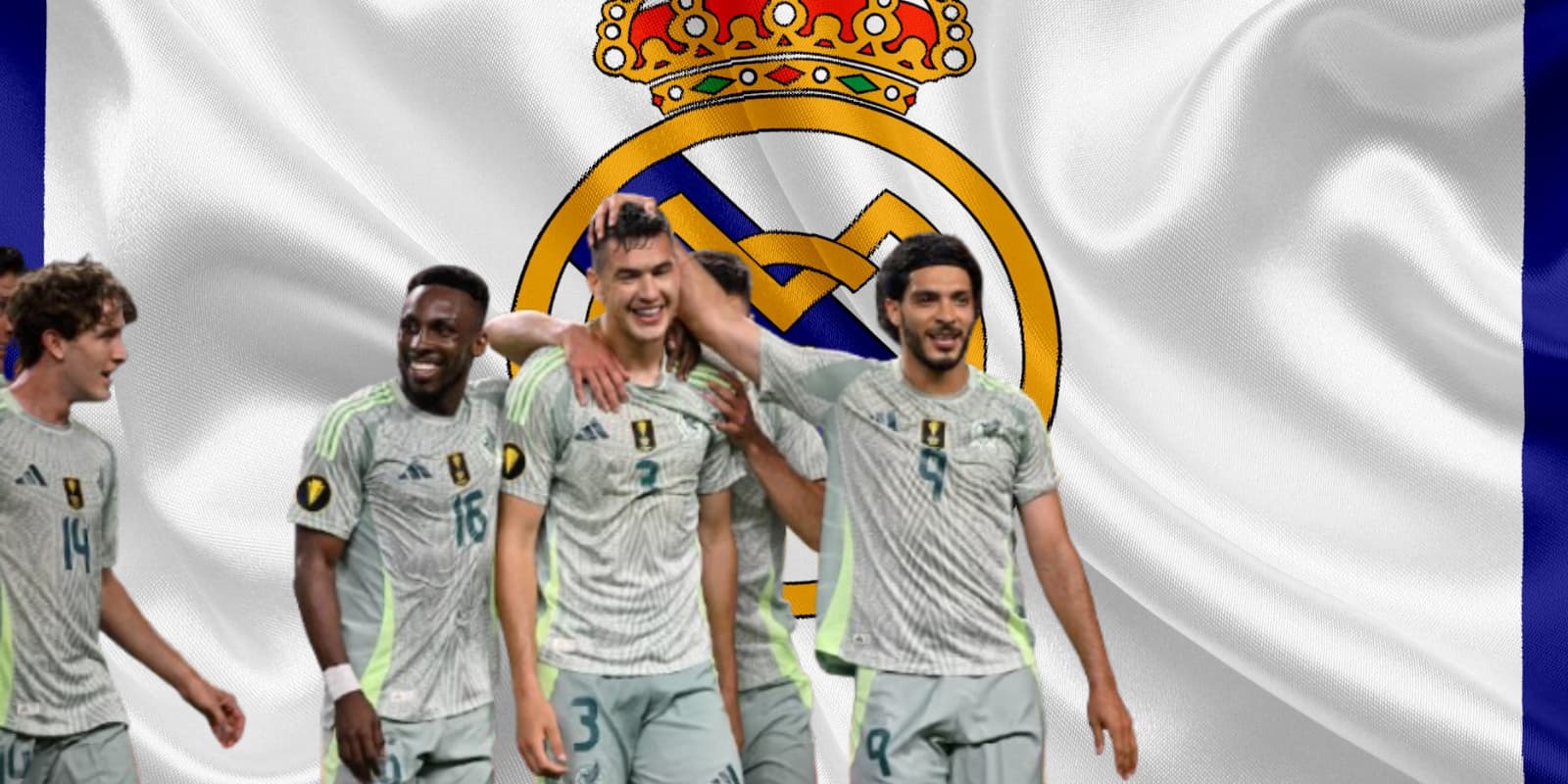 Jugadores de la Selección Mexicana junto al escudo del Real Madrid / FOTO REUTERS