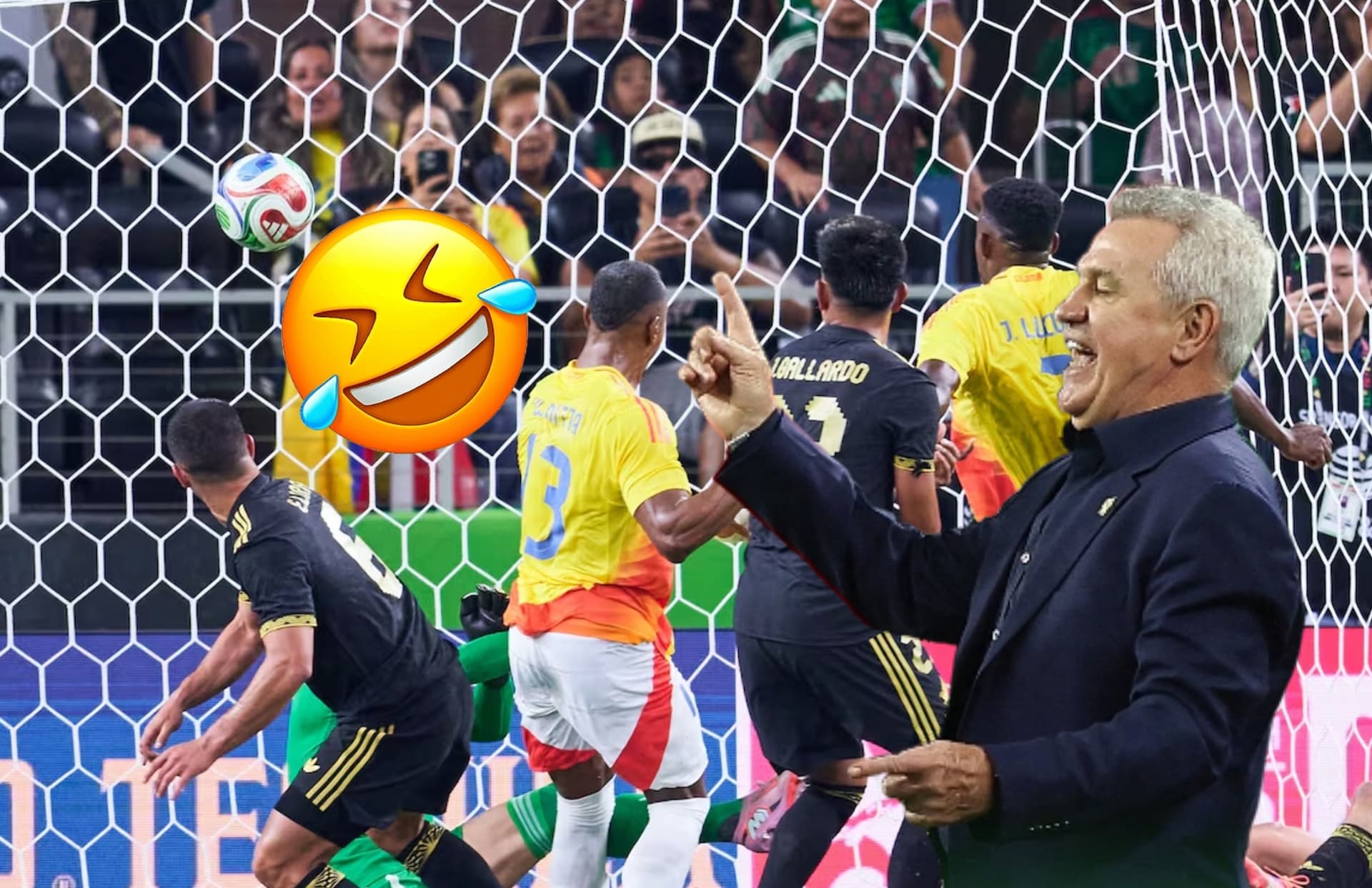 Jugadores de México y Colombia, a su lado Javier Aguirre/Foto MexSport Jorge Martínez.