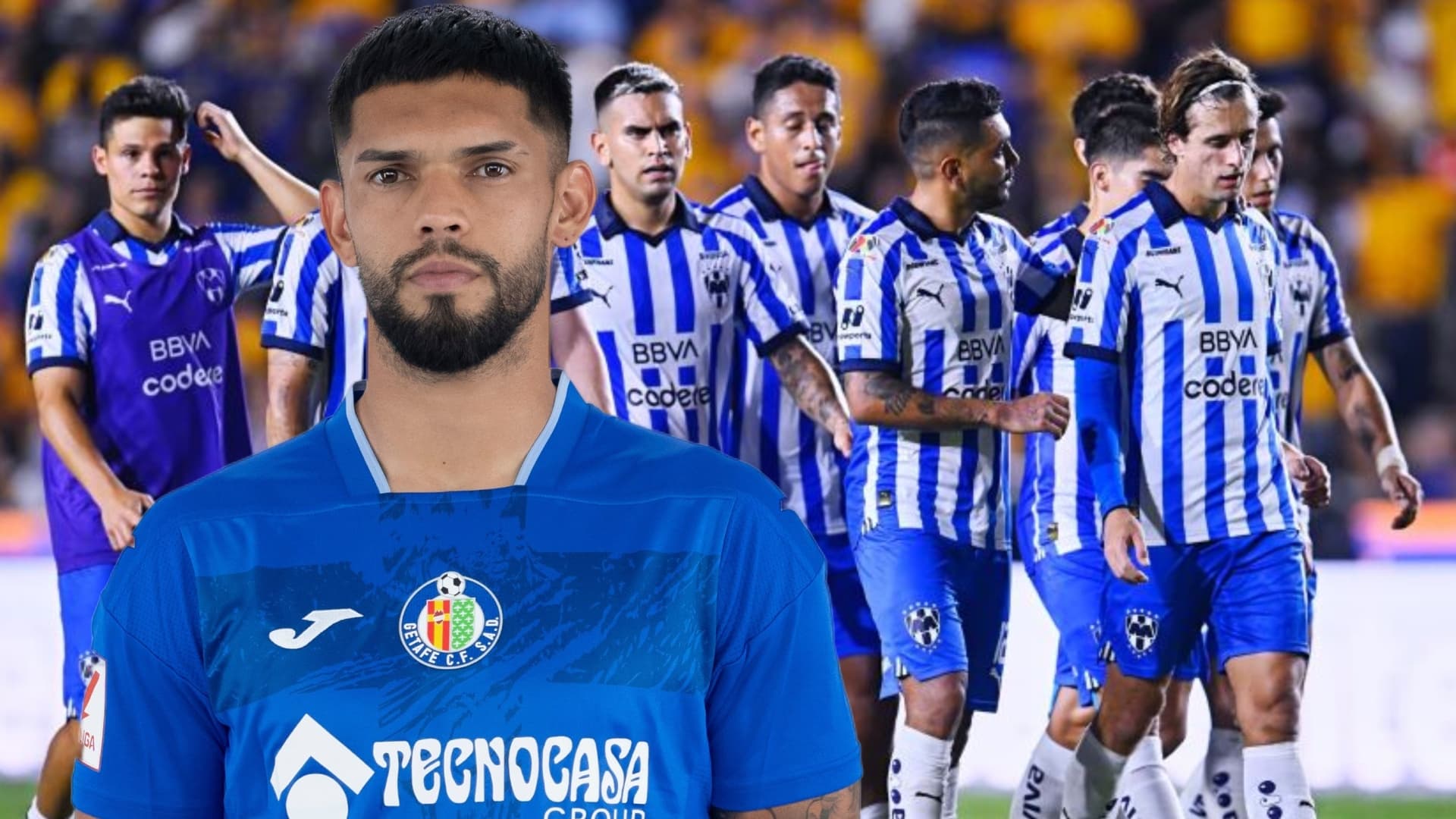 Jugadores de Rayados y Omar Alderete en Getafe/ Foto: SoloRayados