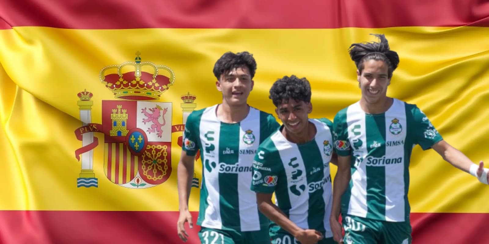 Jugadores de Santos Laguna junto a la bandera española