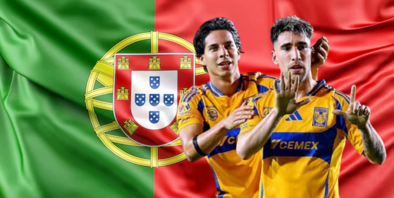 Jugadores de Tigres junto a la bandera de Portugal / FOTO ONCE DIARIO