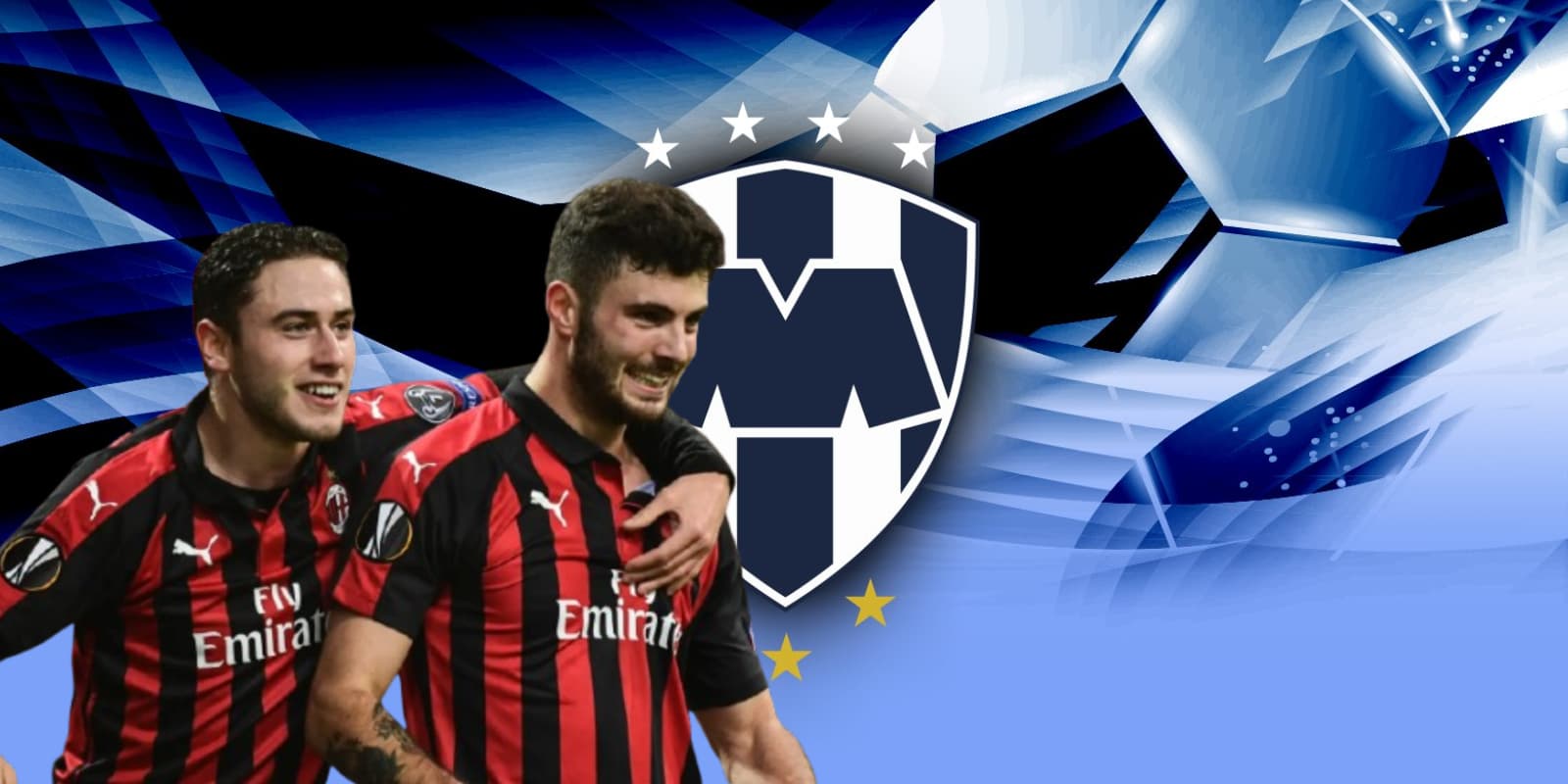 Jugadores del AC Milán junto al escudo de Rayados / FOTO GOAL
