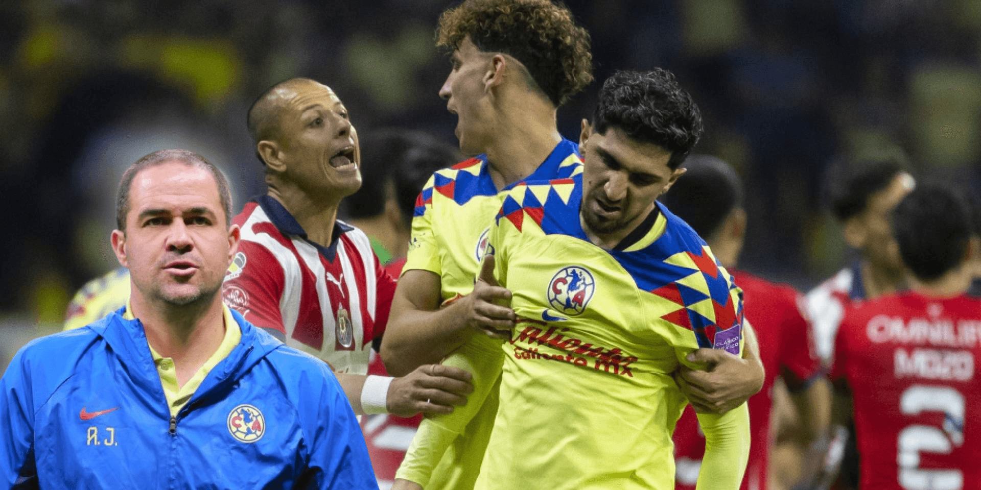 Jugadores del América discuten con Chicharito Hernández / Foto: IMAGO7