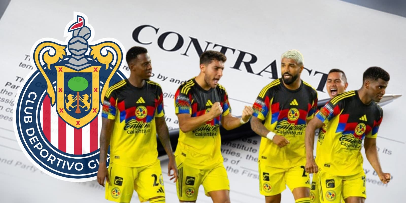 Jugadores del América junto al escudo de Chivas / FOTO ESPN DEPORTES