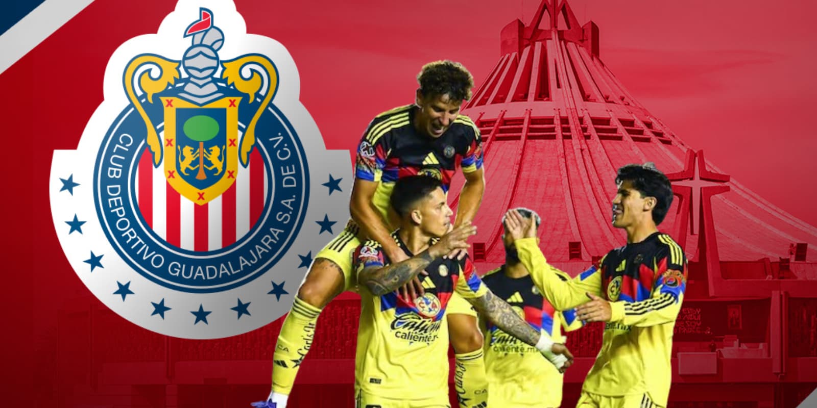 Jugadores del América junto al escudo de Chivas / FOTO SDP NOTICIAS