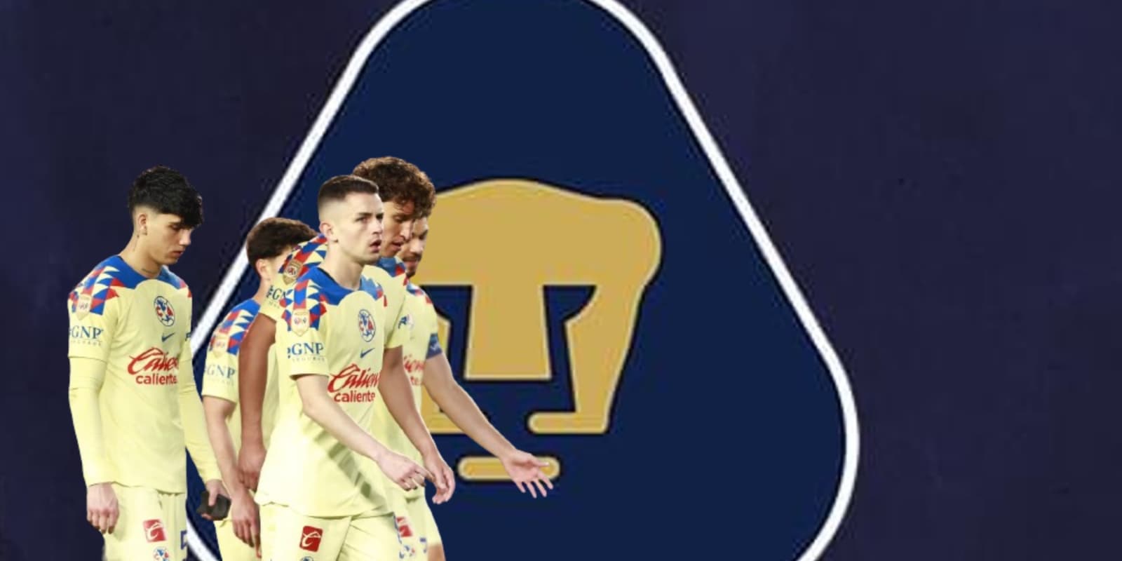 Jugadores del América junto al escudo de Pumas / FOTO MEXSPORT