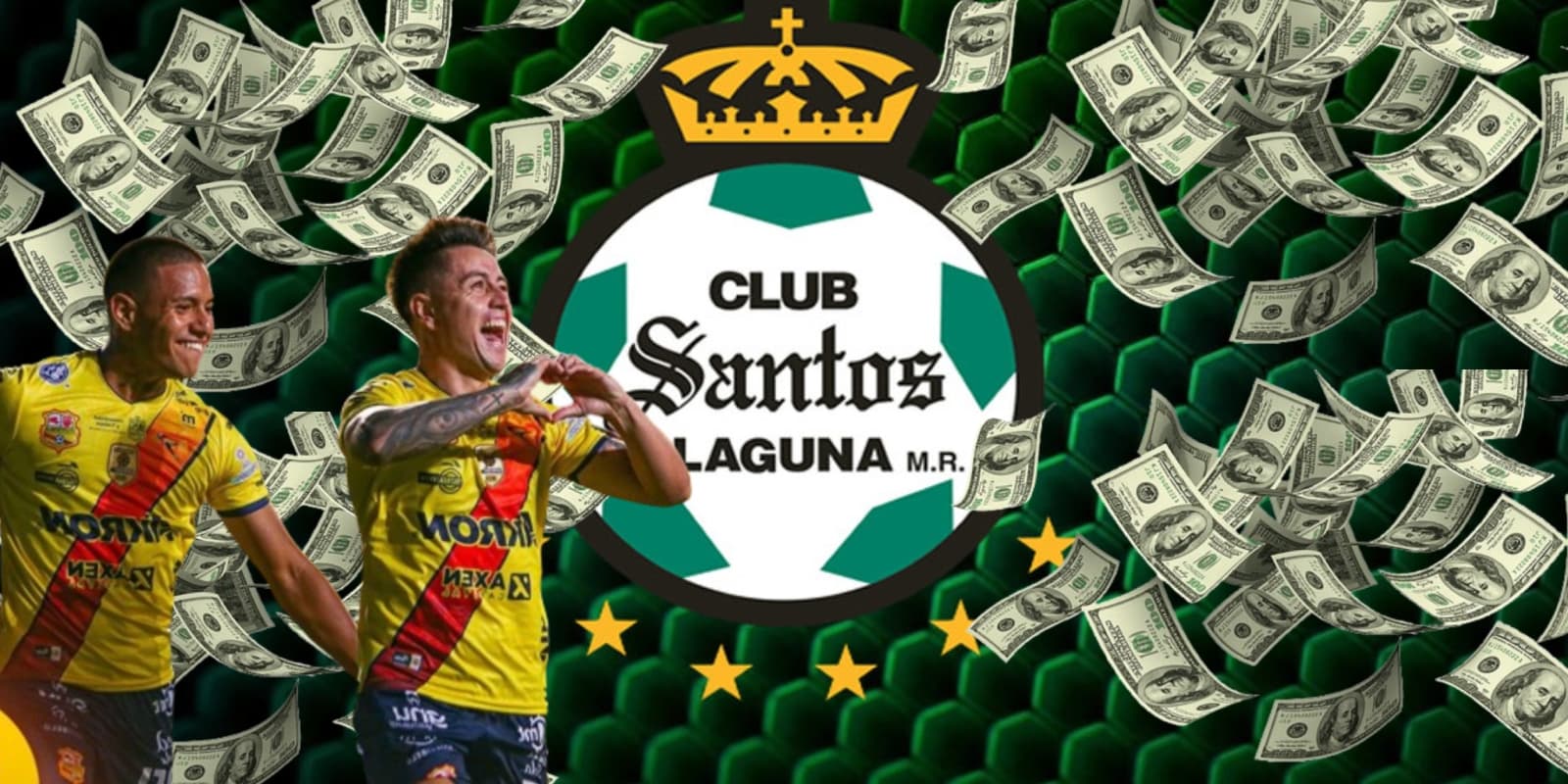 Jugadores del Atlético Morelia junto al escudo de Santos Laguna / FOTO X