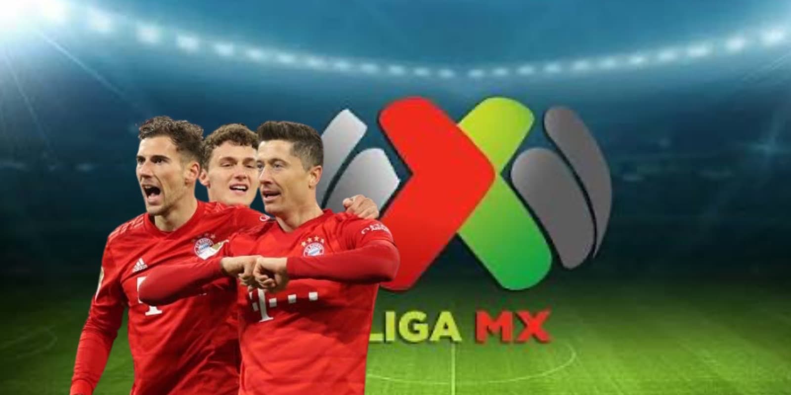 Jugadores del Bayern Múnich junto al logo de la Liga MX / FOTO GOAL