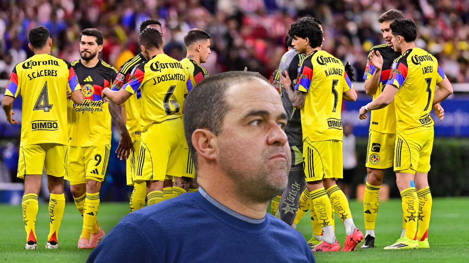 Jugadores del Club América tras el partido con Chivas y André Jardine