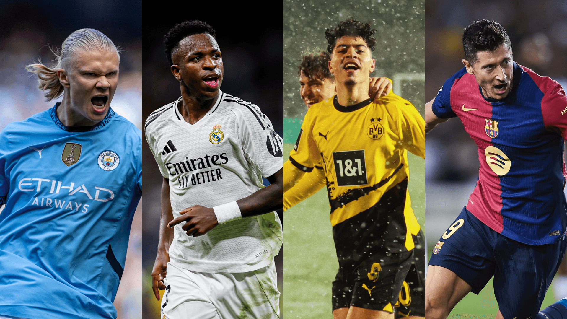 Jugadores del Manchester, Real Madrid, Dortmund y Barcelona. | Foto: X oficiales de los equipos.