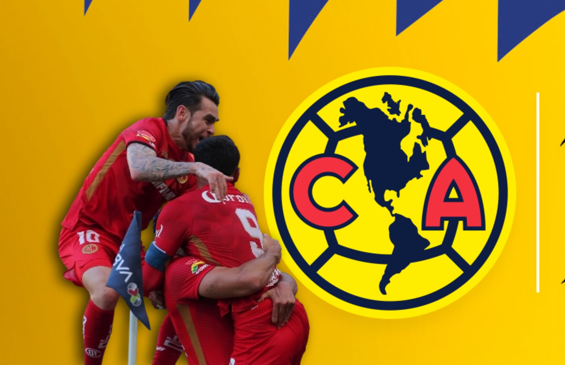 Jugadores del Toluca y escudo del América/ Foto Club América.