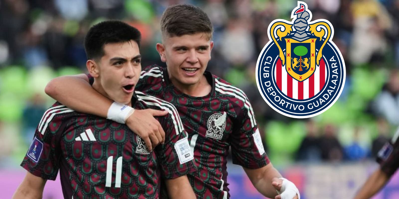 Jugadores del Tri Sub 20 junto al escudo de Chivas / FOTO ESPN