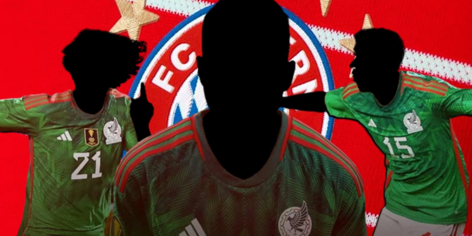 Jugadores incógnitos del Tri junto al escudo del Bayern Múnich / FOTO Claro Sports