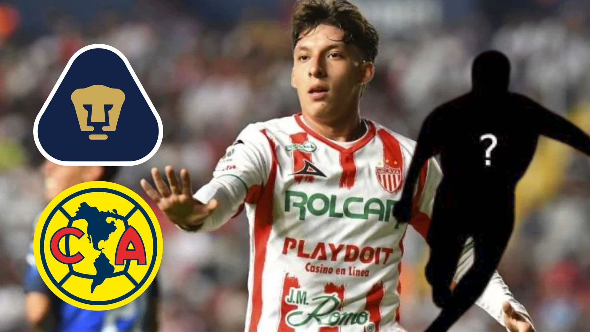 Jurado con Necaxa con el escudo de Pumas y América y jugador secreto