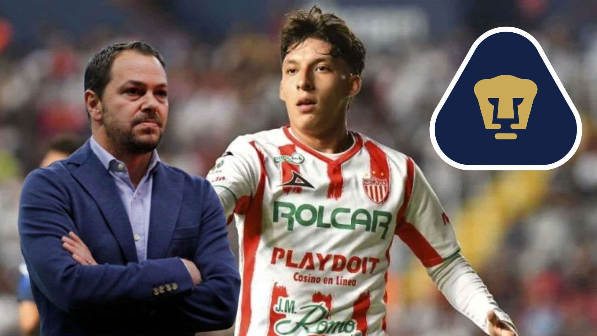 Jurado con Necaxa y Santiago Baños con el logo de Pumas
