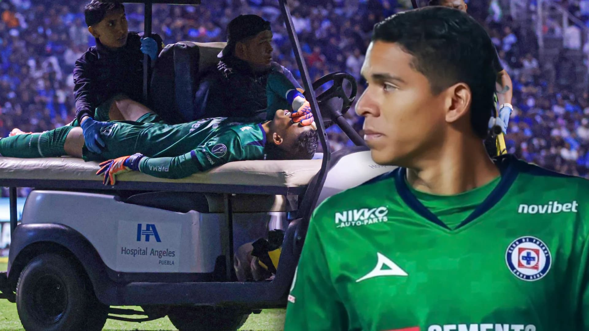 Kevin Mier sale en el coche de las asistencias tras sufrir una lesión en el duelo entre Cruz Azul y Pumas