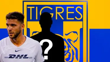Lisandro Magallán y jugador incógnito junto al escudo de Tigres / FOTO Facebook