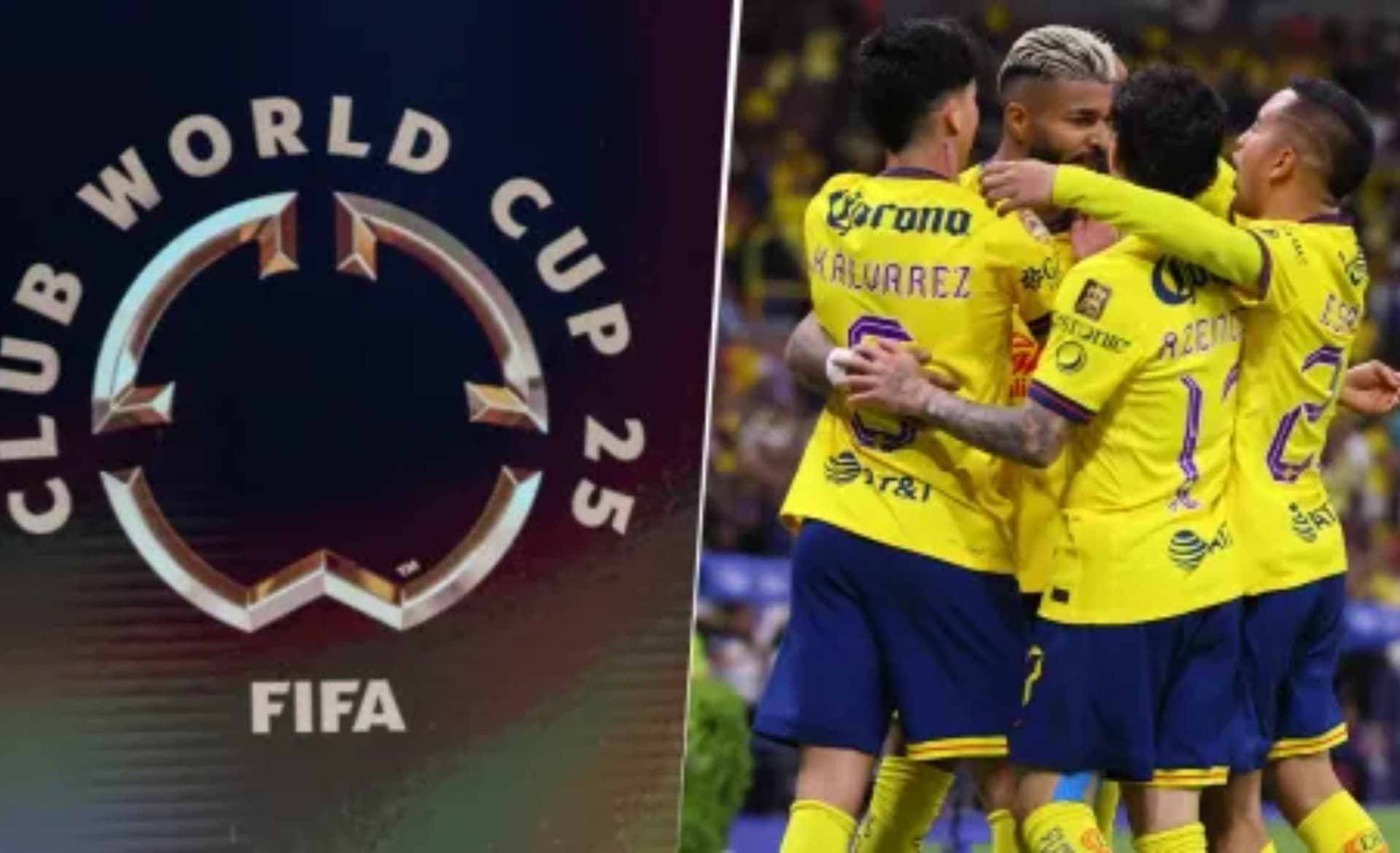 Logo del Mundial de clubes, a la derecha, jugadores de América festejan (Fuete: FIFA y Mexsports)