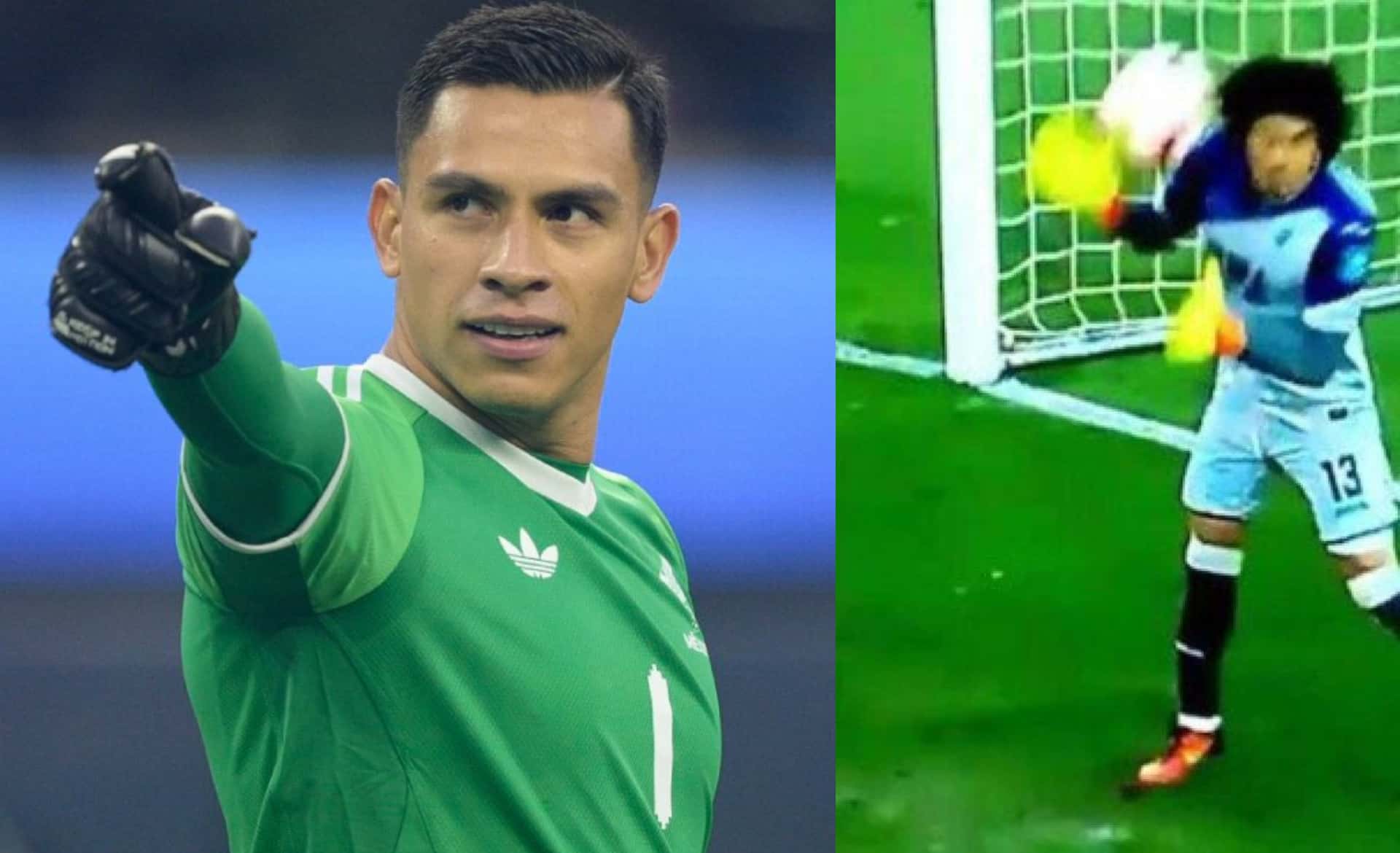 Luis Malagón en el juego ante Costa Rica, a la derecha, error de Ochoa (Fuente: Mexsports e ESPN)